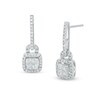 Thumbnail Image 1 of 1/2 CT. T.W. Quad Princess-Cut Diamond Cushion-Shaped Frame Drop Earrings in 10K White Gold