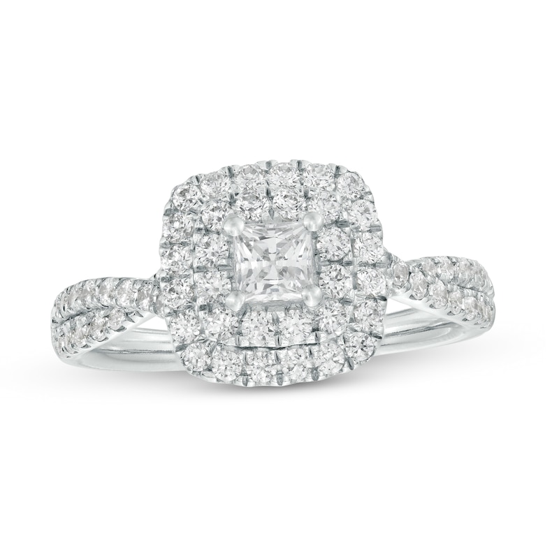 Main Image 1 of 1 CT. T.W. Certified Princess-Cut Lab-Grown Diamond Double Frame Engagement Ring in 10K White Gold (F/SI2)