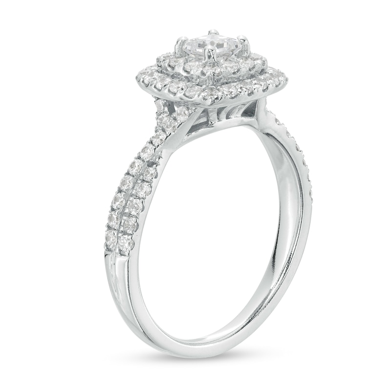 Main Image 3 of 1 CT. T.W. Certified Princess-Cut Lab-Grown Diamond Double Frame Engagement Ring in 10K White Gold (F/SI2)