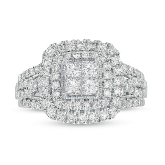 1-1/4 CT. T.w. Certified Quad Princess-Cut Lab-Grown Diamond Double Frame Engagement Ring in 10K White Gold (F/Si2)
