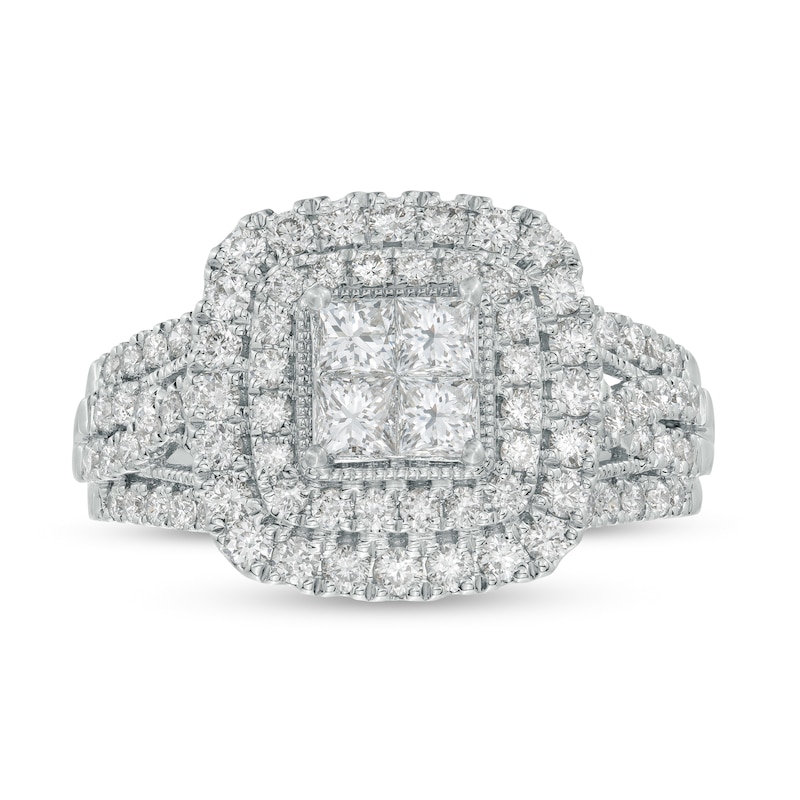 Main Image 1 of 1-1/4 CT. T.W. Certified Quad Princess-Cut Lab-Grown Diamond Double Frame Engagement Ring in 10K White Gold (F/SI2)