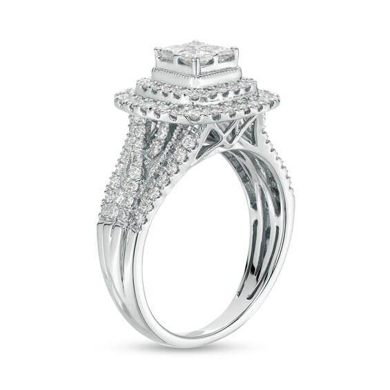 1-1/4 CT. T.w. Certified Quad Princess-Cut Lab-Grown Diamond Double Frame Engagement Ring in 10K White Gold (F/Si2)