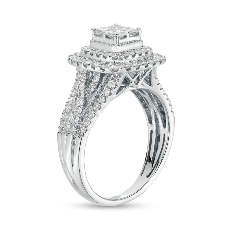 Main Image 3 of 1-1/4 CT. T.W. Certified Quad Princess-Cut Lab-Grown Diamond Double Frame Engagement Ring in 10K White Gold (F/SI2)