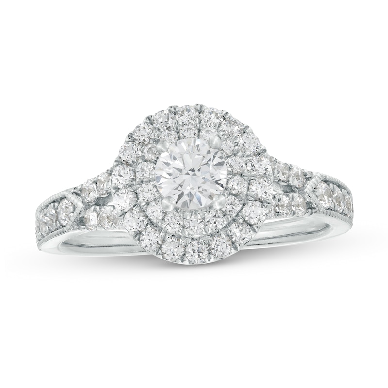 Main Image 1 of 1 CT. T.W. Certified Lab-Grown Diamond Double Frame Vintage-Style Engagement Ring in 10K White Gold (F/SI2)
