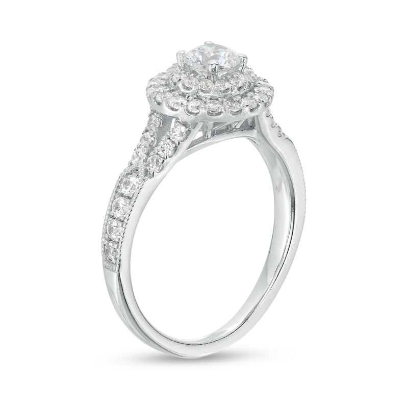 Main Image 3 of 1 CT. T.W. Certified Lab-Grown Diamond Double Frame Vintage-Style Engagement Ring in 10K White Gold (F/SI2)