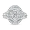 Thumbnail Image 1 of 1-1/4 CT. T.W. Certified Oval-Shaped Lab-Grown Multi-Diamond Double Frame Engagement Ring in 10K White Gold (F/SI2)