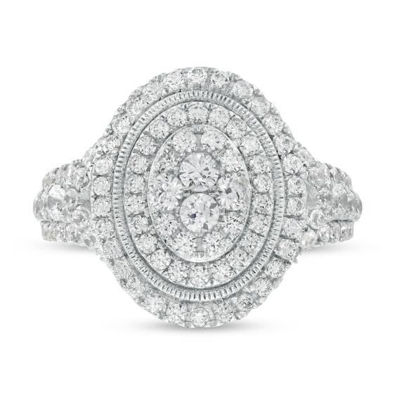 1-1/4 CT. T.w. Certified Oval-Shaped Lab-Grown Multi-Diamond Double Frame Engagement Ring in 10K White Gold (F/Si2)