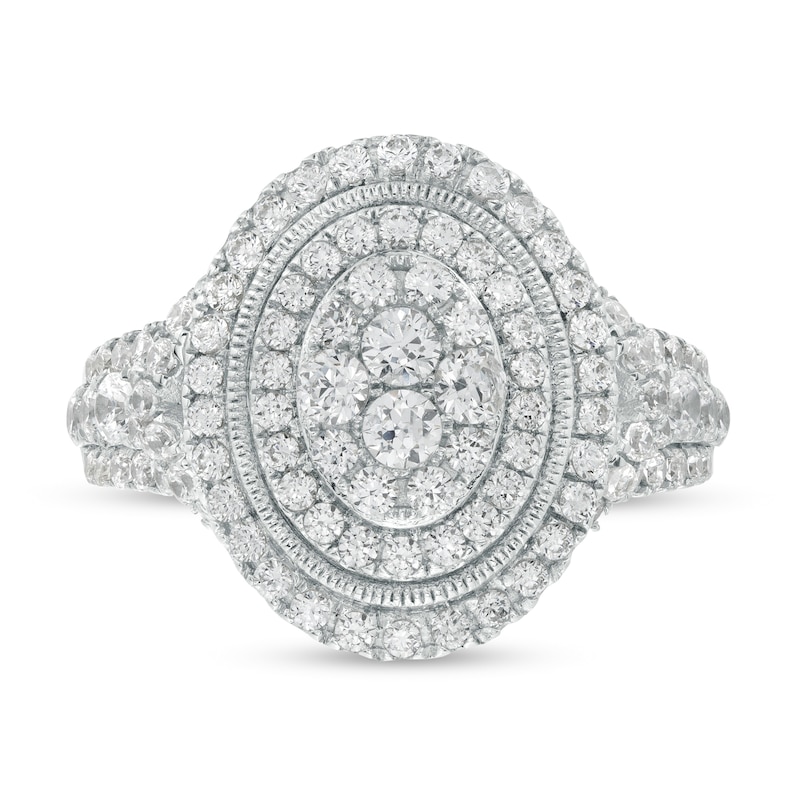 Main Image 1 of 1-1/4 CT. T.W. Certified Oval-Shaped Lab-Grown Multi-Diamond Double Frame Engagement Ring in 10K White Gold (F/SI2)