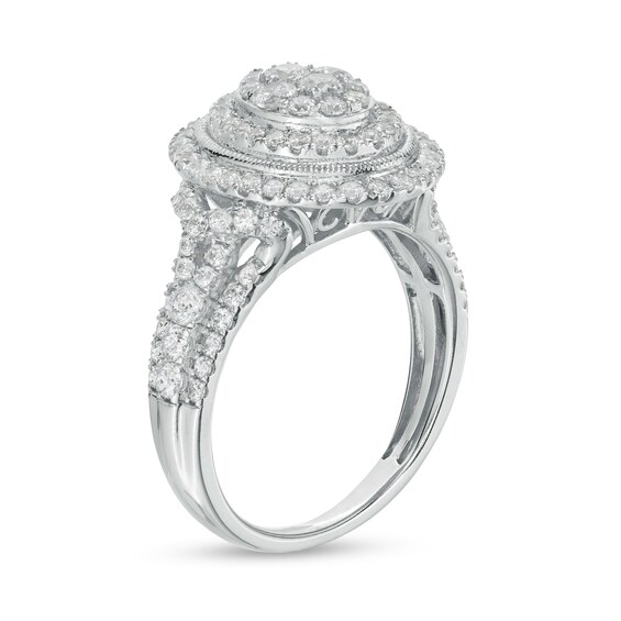 1-1/4 CT. T.w. Certified Oval-Shaped Lab-Grown Multi-Diamond Double Frame Engagement Ring in 10K White Gold (F/Si2)
