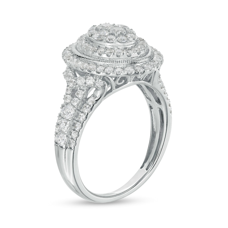Main Image 3 of 1-1/4 CT. T.W. Certified Oval-Shaped Lab-Grown Multi-Diamond Double Frame Engagement Ring in 10K White Gold (F/SI2)