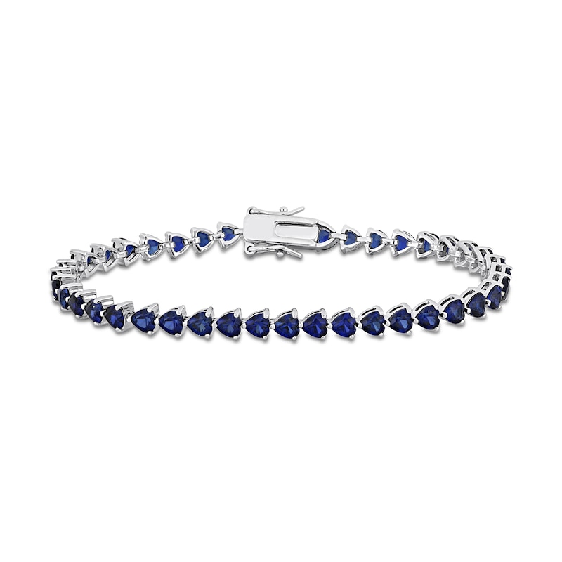 4.0mm Heart-Shaped Blue Lab-Created Sapphire Tennis Bracelet in ...