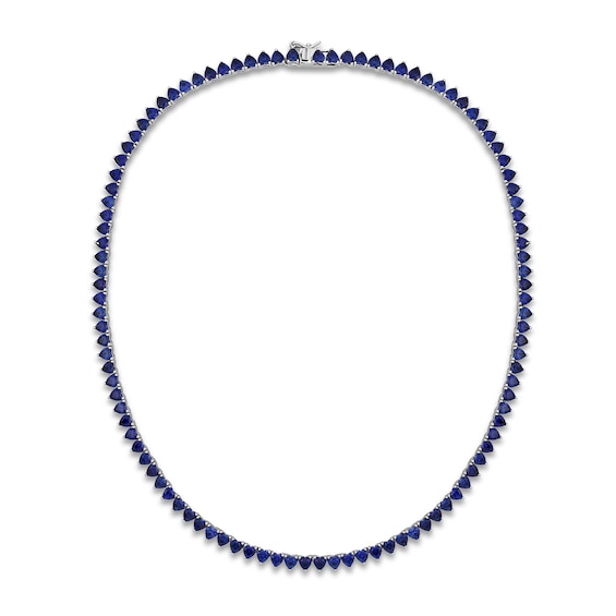 4.0mm Heart-Shaped Blue Lab-Created Sapphire Tennis Necklace in Sterling Silver