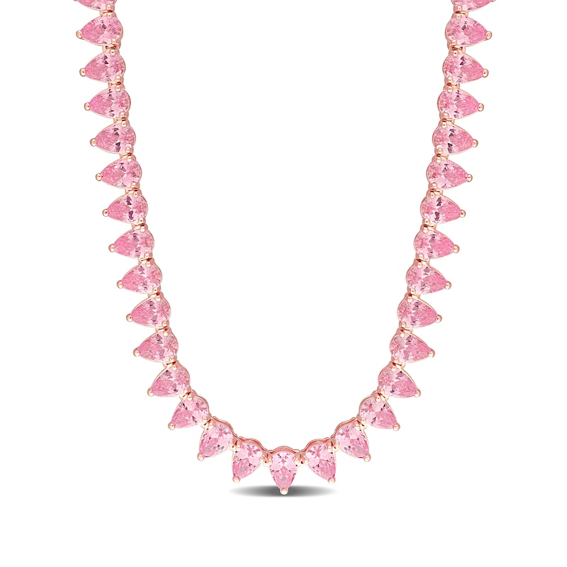 Pear-Shaped Pink Lab-Created Sapphire Tennis Necklace in Sterling Silver with Rose Rhodium