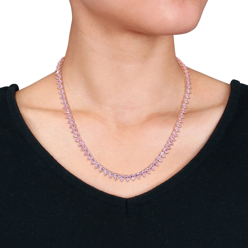 Pear-Shaped Pink Lab-Created Sapphire Tennis Necklace in Sterling Silver with Rose Rhodium