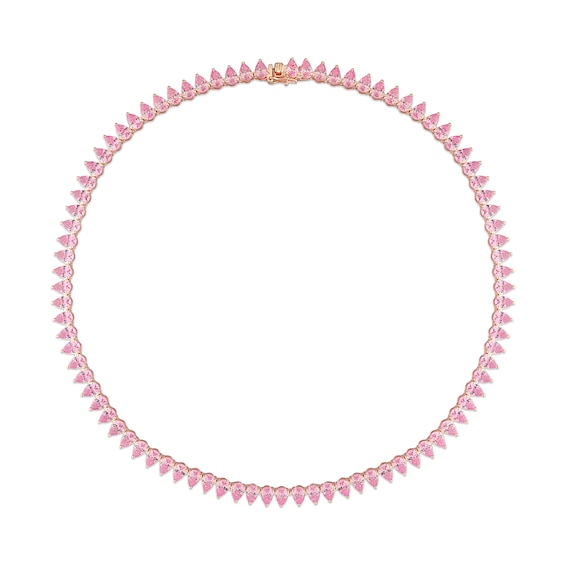 Pear-Shaped Pink Lab-Created Sapphire Tennis Necklace in Sterling Silver with Rose Rhodium