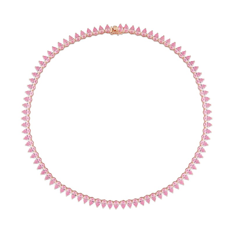 Pear-Shaped Pink Lab-Created Sapphire Tennis Necklace in Sterling Silver with Rose Rhodium