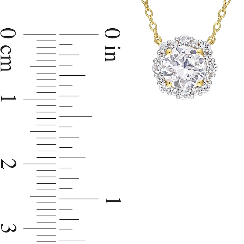 Main Image 4 of White Lab-Created Sapphire Frame Necklace and Stud Earrings Set in Sterling Silver with Yellow Rhodium