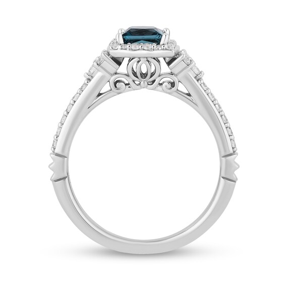 Enchanted Disney Cinderella Princess-Cut London Blue Topaz and 3/8 CT. T.w. Diamond Engagement Ring in 14K White Gold