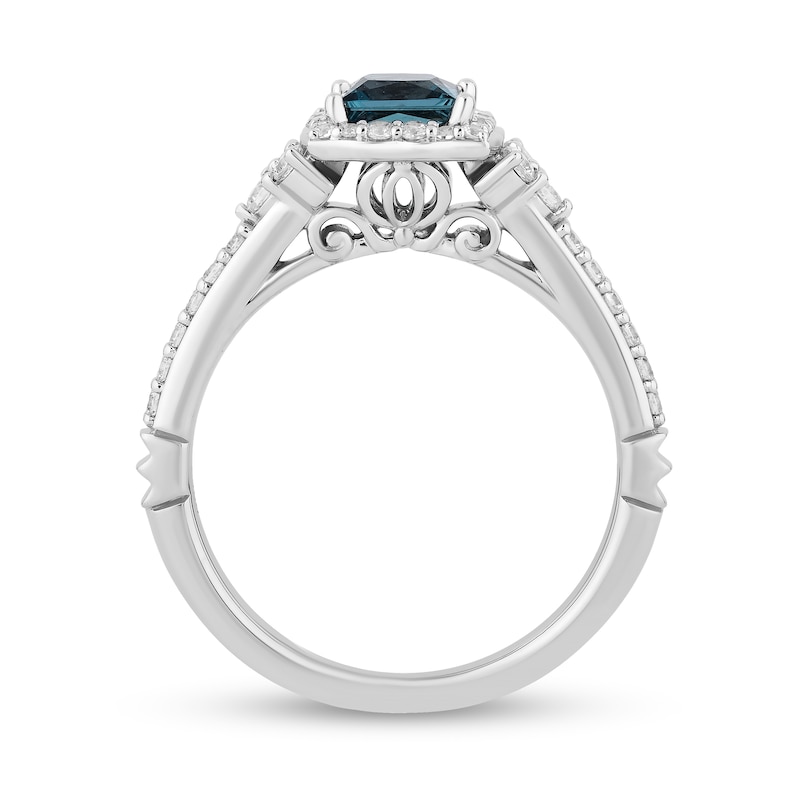 Main Image 3 of Enchanted Disney Cinderella Princess-Cut London Blue Topaz and 3/8 CT. T.W. Diamond Engagement Ring in 14K White Gold