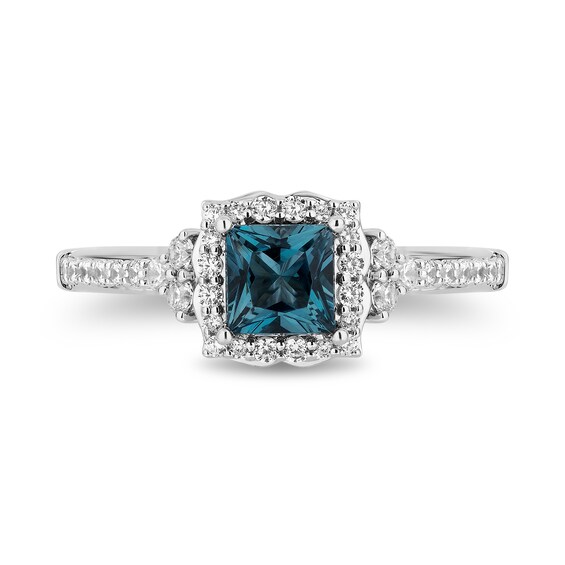 Enchanted Disney Cinderella Princess-Cut London Blue Topaz and 3/8 CT. T.w. Diamond Engagement Ring in 14K White Gold