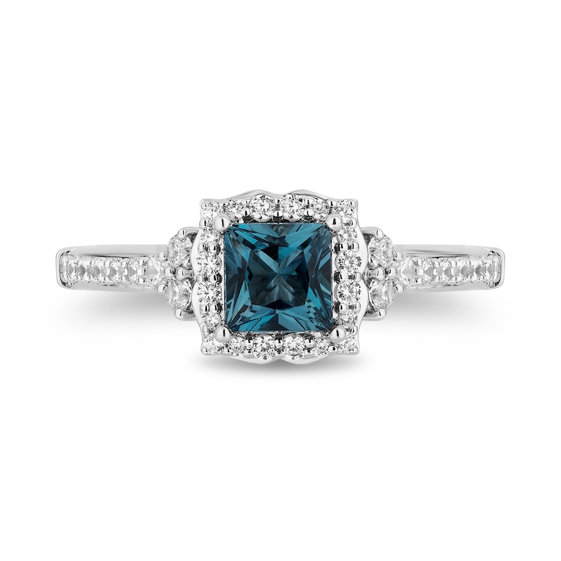 Main Image 4 of Enchanted Disney Cinderella Princess-Cut London Blue Topaz and 3/8 CT. T.W. Diamond Engagement Ring in 14K White Gold