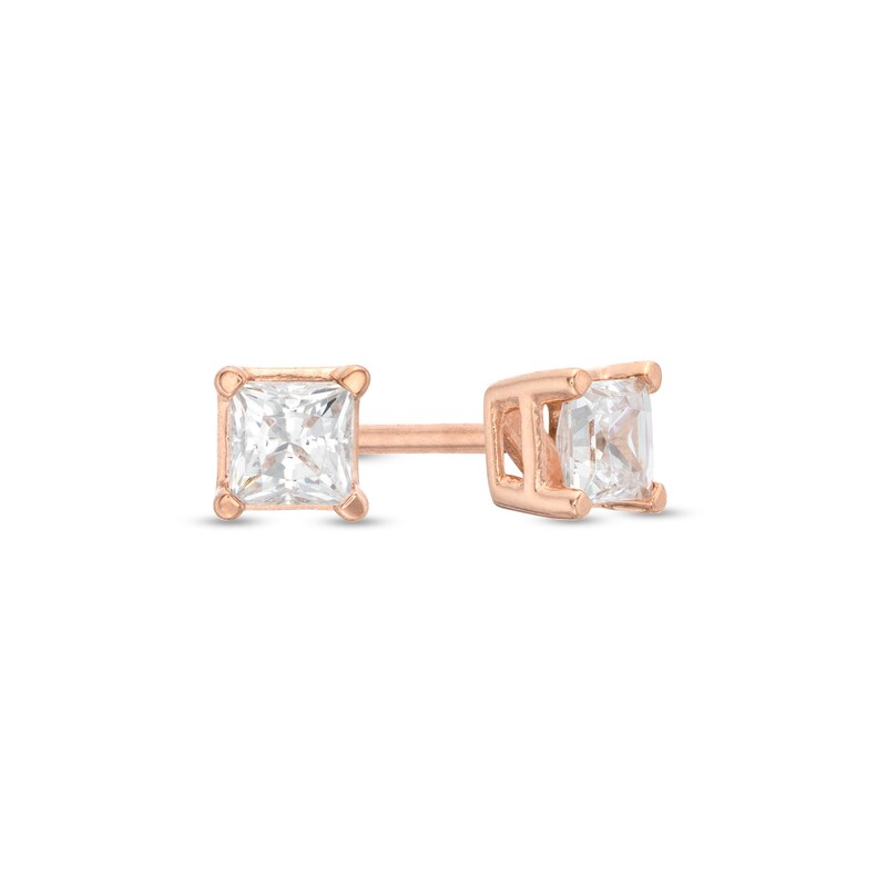 Main Image 1 of 3/8 CT. T.W. Princess-Cut Diamond Solitaire Stud Earrings in 14K Rose Gold (J/I3)