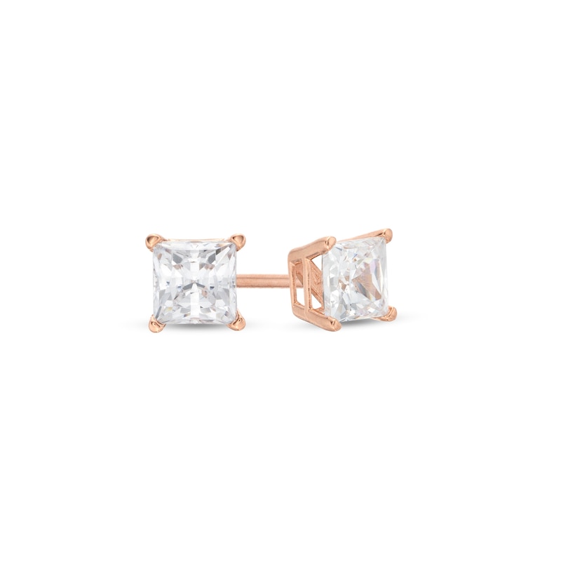 3/4 CT. T.W. Princess-Cut Diamond Solitaire Stud Earrings in 14K Rose ...