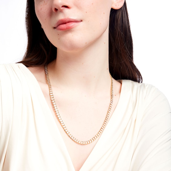 5.5mm Reversible Diamond-Cut Curb Chain Necklace in Solid 10K Two-Tone Gold