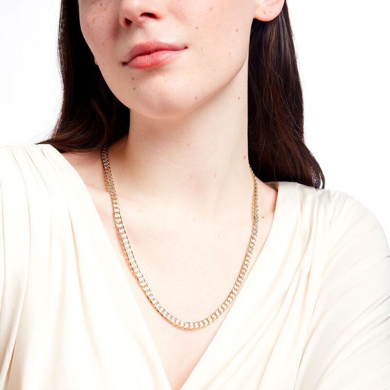Main Image 2 of 5.5mm Reversible Diamond-Cut Curb Chain Necklace in Solid 10K Two-Tone Gold - 22"
