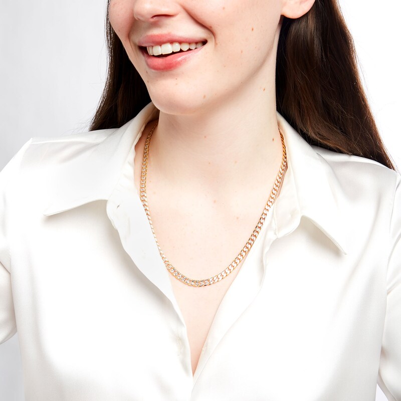 Main Image 2 of 5.5mm Reversible Diamond-Cut Curb Chain Necklace in Solid 10K Two-Tone Gold - 20"