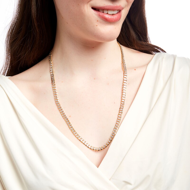 Main Image 2 of 5.5mm Reversible Diamond-Cut Curb Chain Necklace in Solid 10K Two-Tone Gold - 24"