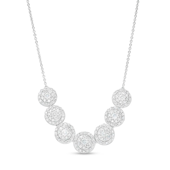 2 CT. T.w. Multi-Diamond Frame Seven Circle Graduated Necklace in 10K White Gold