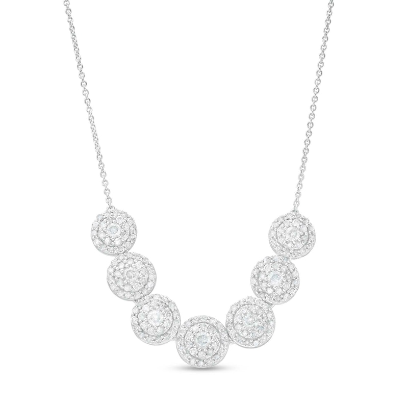 Main Image 1 of 2 CT. T.W. Multi-Diamond Frame Seven Circle Graduated Necklace in 10K White Gold