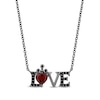 Thumbnail Image 1 of Enchanted Disney 6.0mm Heart-Shaped Garnet and 1/6 CT. T.W. Black Diamond "LOVE" Necklace in Sterling Silver