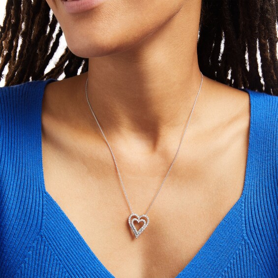 1 CT. T.w. Diamond Heart-in-Heart Necklace in 10K White Gold