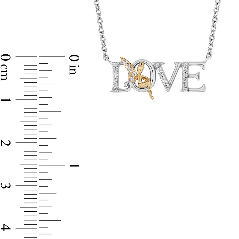 Main Image 3 of Enchanted Disney Tinker Bell 1/10 CT. T.W. Diamond "LOVE" Necklace in Sterling Silver and 10K Gold