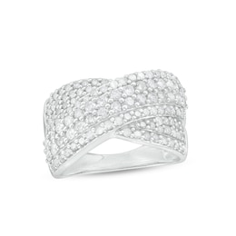 1-1/3 CT. T.W. Diamond Multi-Row Crossover Ring in 10K White Gold