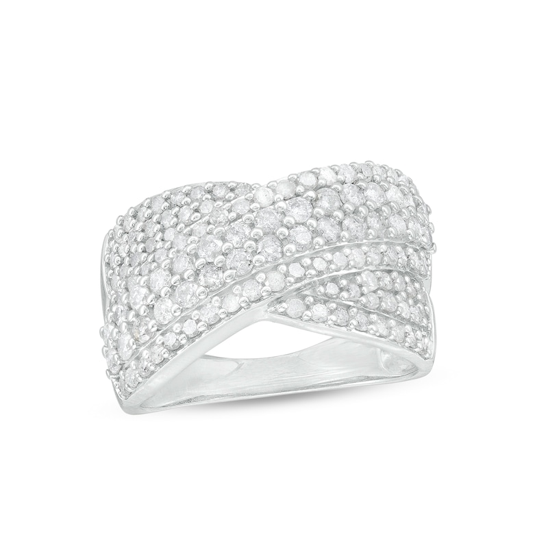 Main Image 1 of 1-1/3 CT. T.W. Diamond Multi-Row Crossover Ring in 10K White Gold