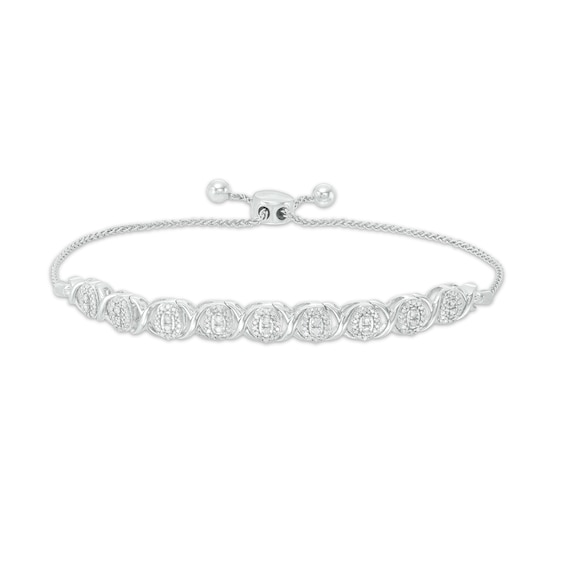 1/2 CT. T.w. Diamond Alternating "Xo" Bolo Bracelet in 10K White Gold - 9.5"