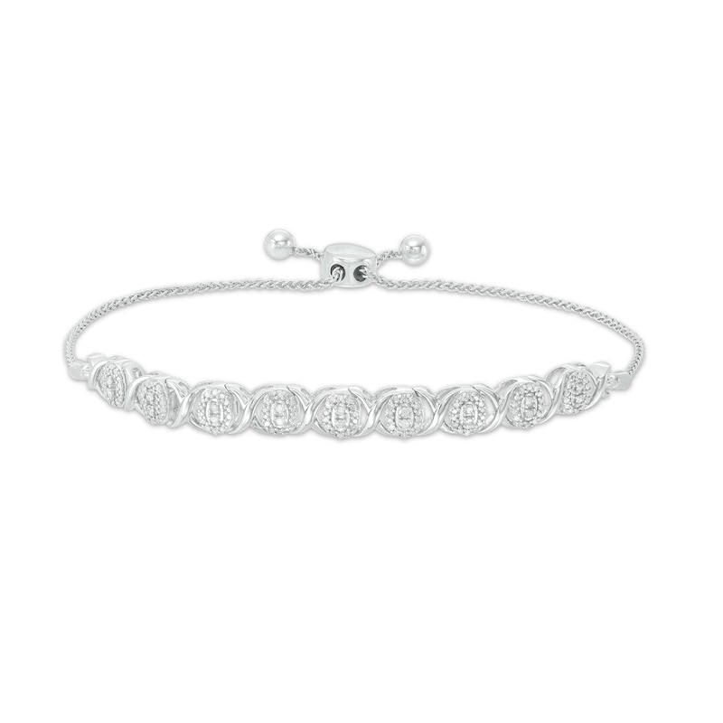 Main Image 1 of 1/2 CT. T.W. Diamond Alternating "XO" Bolo Bracelet in 10K White Gold - 9.5"