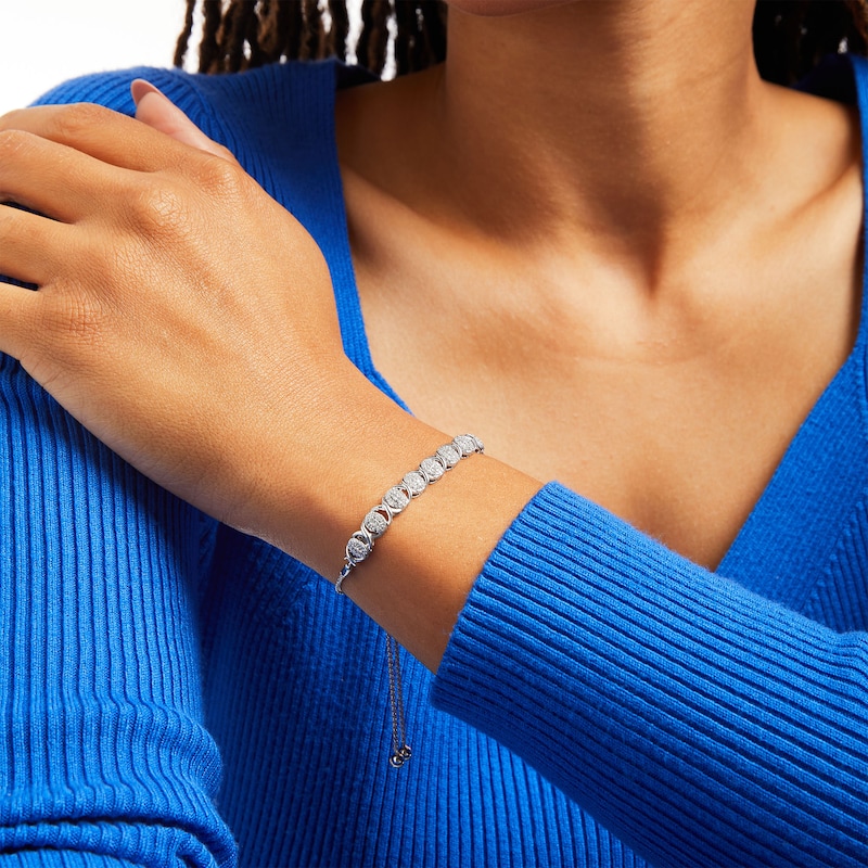 Main Image 2 of 1/2 CT. T.W. Diamond Alternating "XO" Bolo Bracelet in 10K White Gold - 9.5"