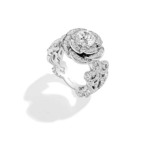 Enchanted Disney Ballroom Belle 2 CT. T.w. Diamond Frame Flower Engagement Ring in 14K White Gold