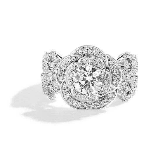 Enchanted Disney Ballroom Belle 2 CT. T.w. Diamond Frame Flower Engagement Ring in 14K White Gold