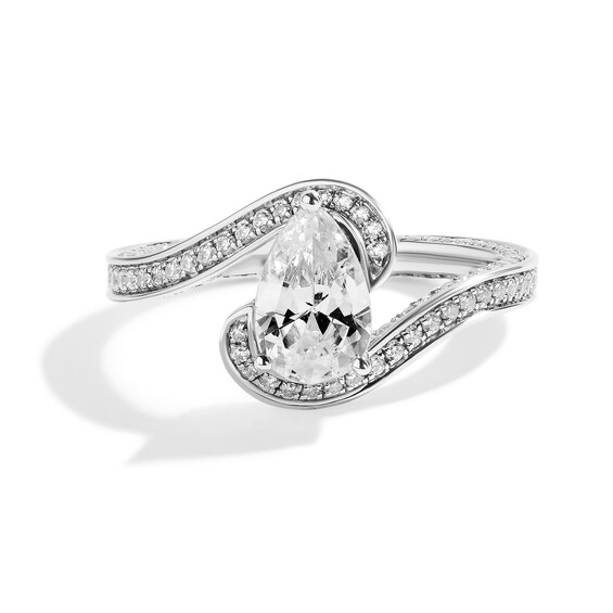 Enchanted Disney Ballroom Moana 1-3/4 CT. T.w. Pear-Shaped Diamond Swirl Shank Engagement Ring in 14K White Gold