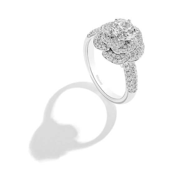 Enchanted Disney Ballroom Belle 1-3/4 CT. T.w. Diamond Swirl Flower Engagement Ring in 14K White Gold