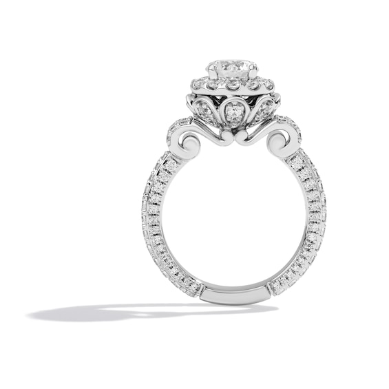 Enchanted Disney Ballroom Cinderella 2-1/2 CT. T.w. Diamond Floral Frame Split Shank Engagement Ring in 14K White Gold
