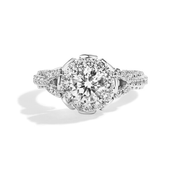 Enchanted Disney Ballroom Cinderella 2-1/2 CT. T.w. Diamond Floral Frame Split Shank Engagement Ring in 14K White Gold