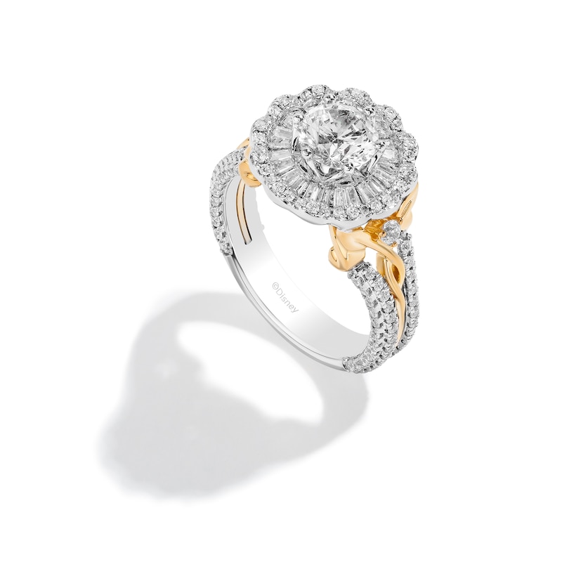 Main Image 1 of Enchanted Disney Ballroom Tiana 2 CT. T.W. Diamond Double Frame Split Shank Engagement Ring in 14K Two-Tone Gold