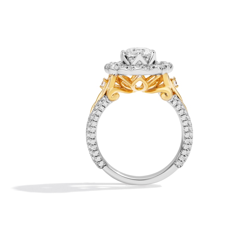 Main Image 2 of Enchanted Disney Ballroom Tiana 2 CT. T.W. Diamond Double Frame Split Shank Engagement Ring in 14K Two-Tone Gold
