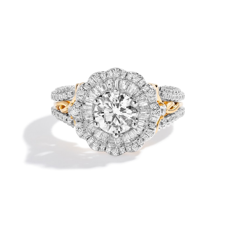 Main Image 3 of Enchanted Disney Ballroom Tiana 2 CT. T.W. Diamond Double Frame Split Shank Engagement Ring in 14K Two-Tone Gold